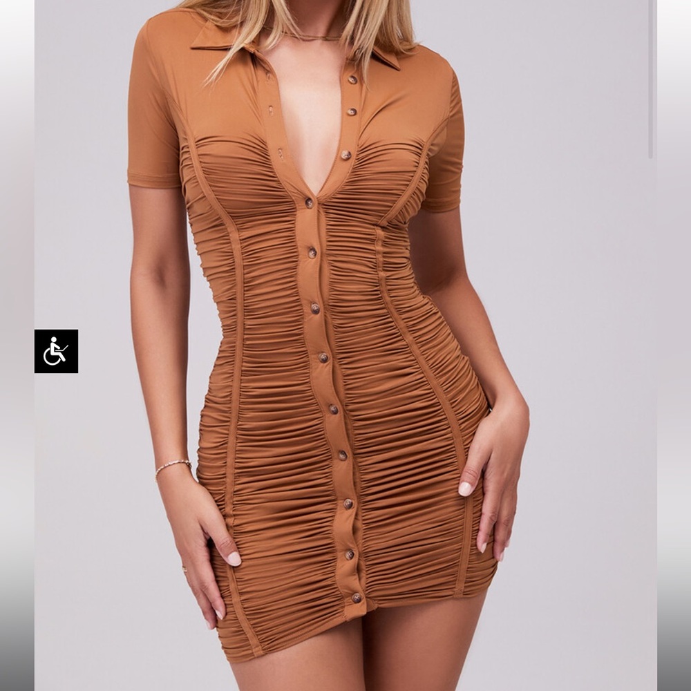 Mistress Rocks 'SHORELINE' Tan Jersey Gathered Mini Dress XS
